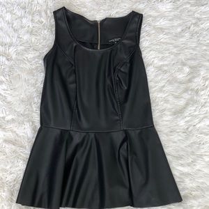 Green Envelope Black Faux Leather Peplum Top XS